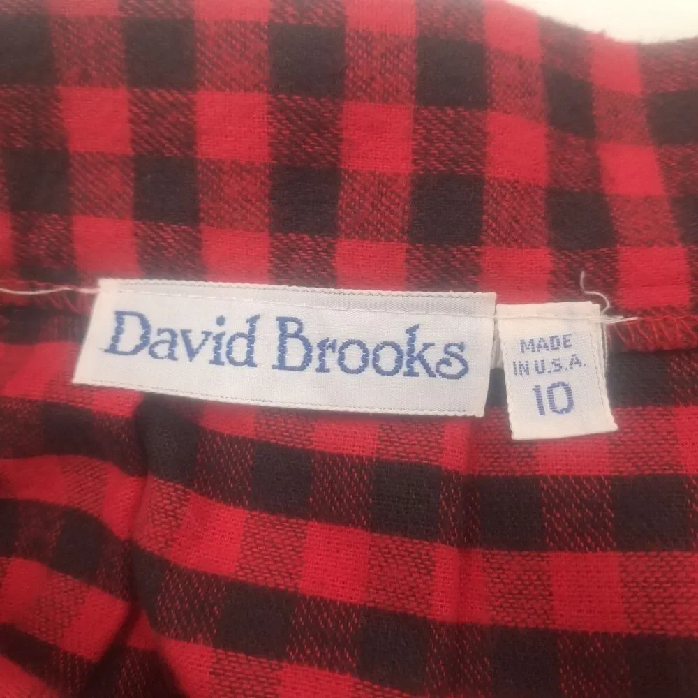 Vintage David Brooks Flannel Skirt Women Size 10 Red & Black Tartan Mixed Print